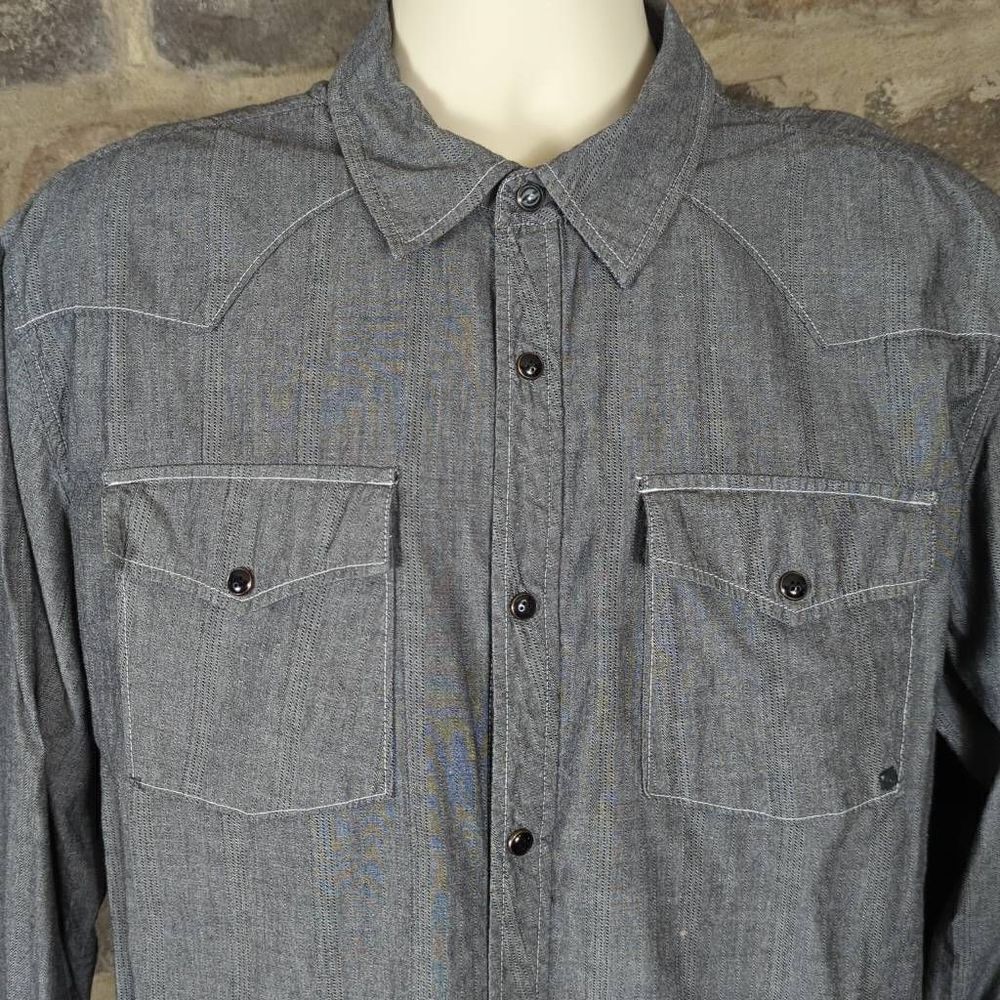 Ocean Current‎ Gray Snap Front Long Sleeve Western Shirt Men's Size XL - Picture 3 of 13